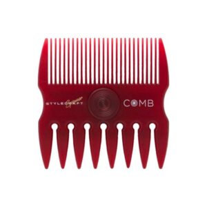 StyleCraft Professional 2 in 1 Spinner Fine/Coarse Tooth Texturizing and Grooming Hair Comb - Red
